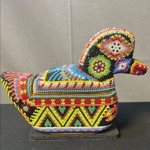 Huichol Indian Colorful Beaded Duck Figurine/trinket box